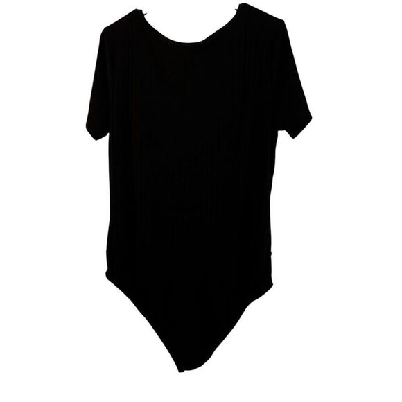 Torrid Women 1X Ribbed One Piece Bodysuit Black Short Sleeve Button Neck Stretch - Picture 8 of 8